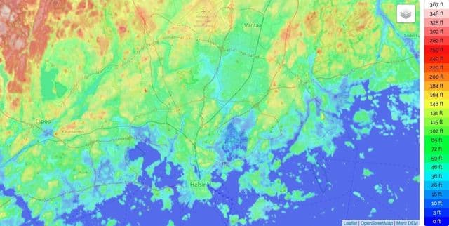خريطة الارتفاع في هلسنكي