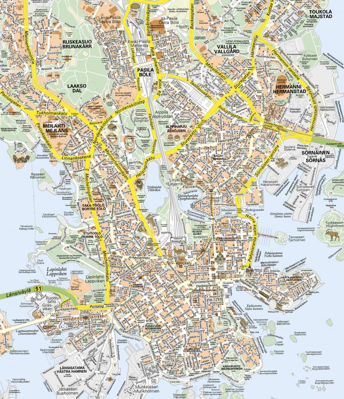 خريطة مركز مدينة هلسنكي