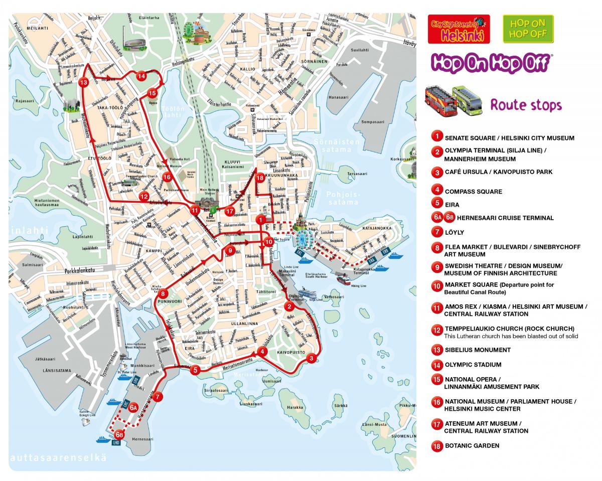 هلسنكي هوب أون هوب أوف خريطة جولات الحافلات